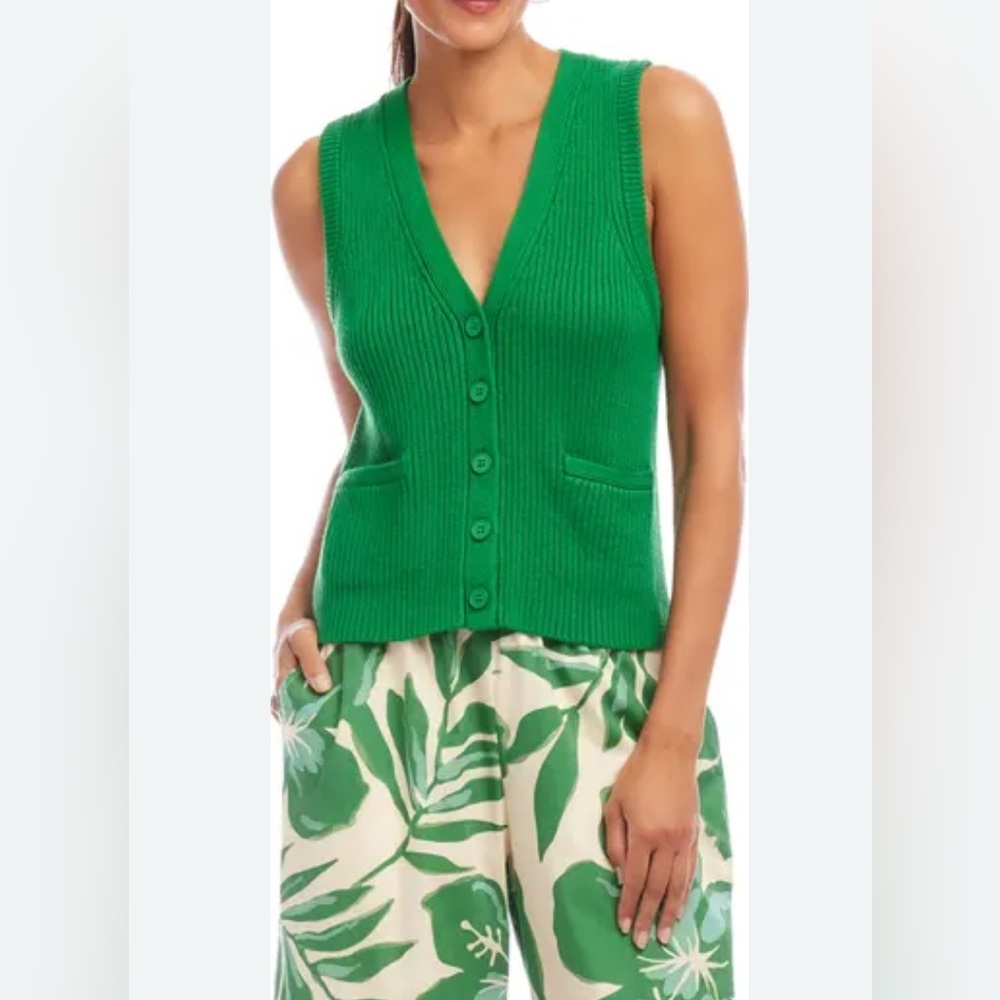 Karen Kane Rib Button-Up Sweater Vest